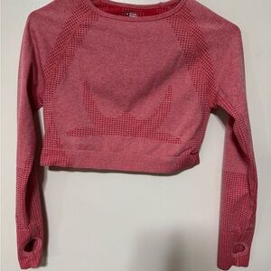 Pink Long Sleeve Crop Top Workout Top
